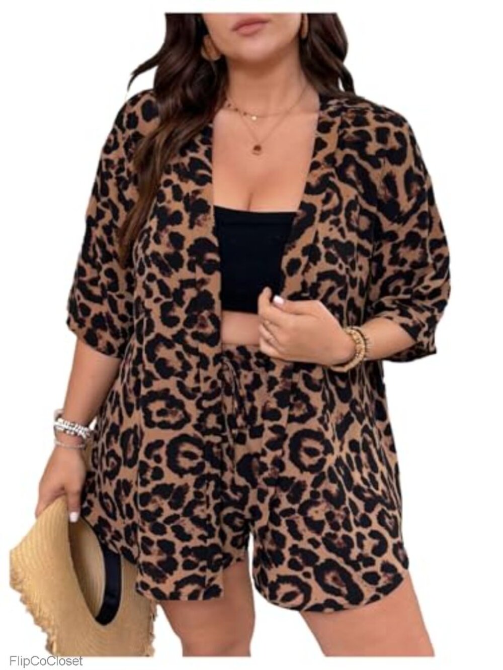 Plus Size 2 Piece Kimono & Shorts Set Half Sleeve Open Front Summer Outfit